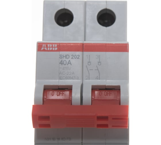 Рубильник ABB 2 полюса SHD202/40 рычаг красный 2CDD272111R0040