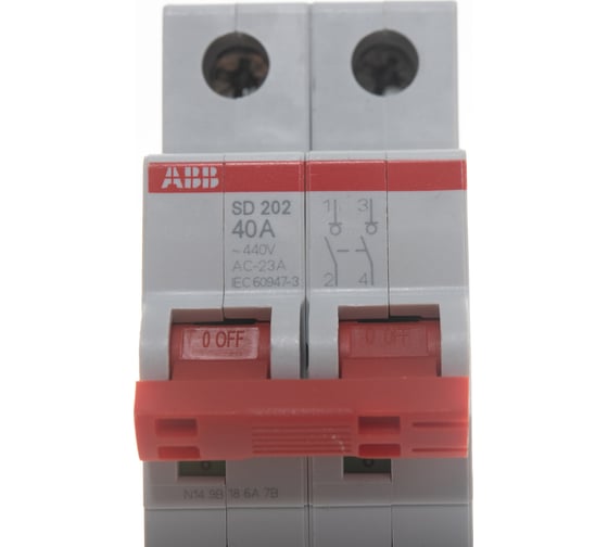 Рубильник ABB 2 полюса SD202/40 рычаг красный 2CDD282101R0040