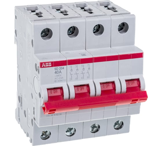 Рубильник ABB 4 полюса SD204/40 рычаг красный 2CDD284101R0040 1
