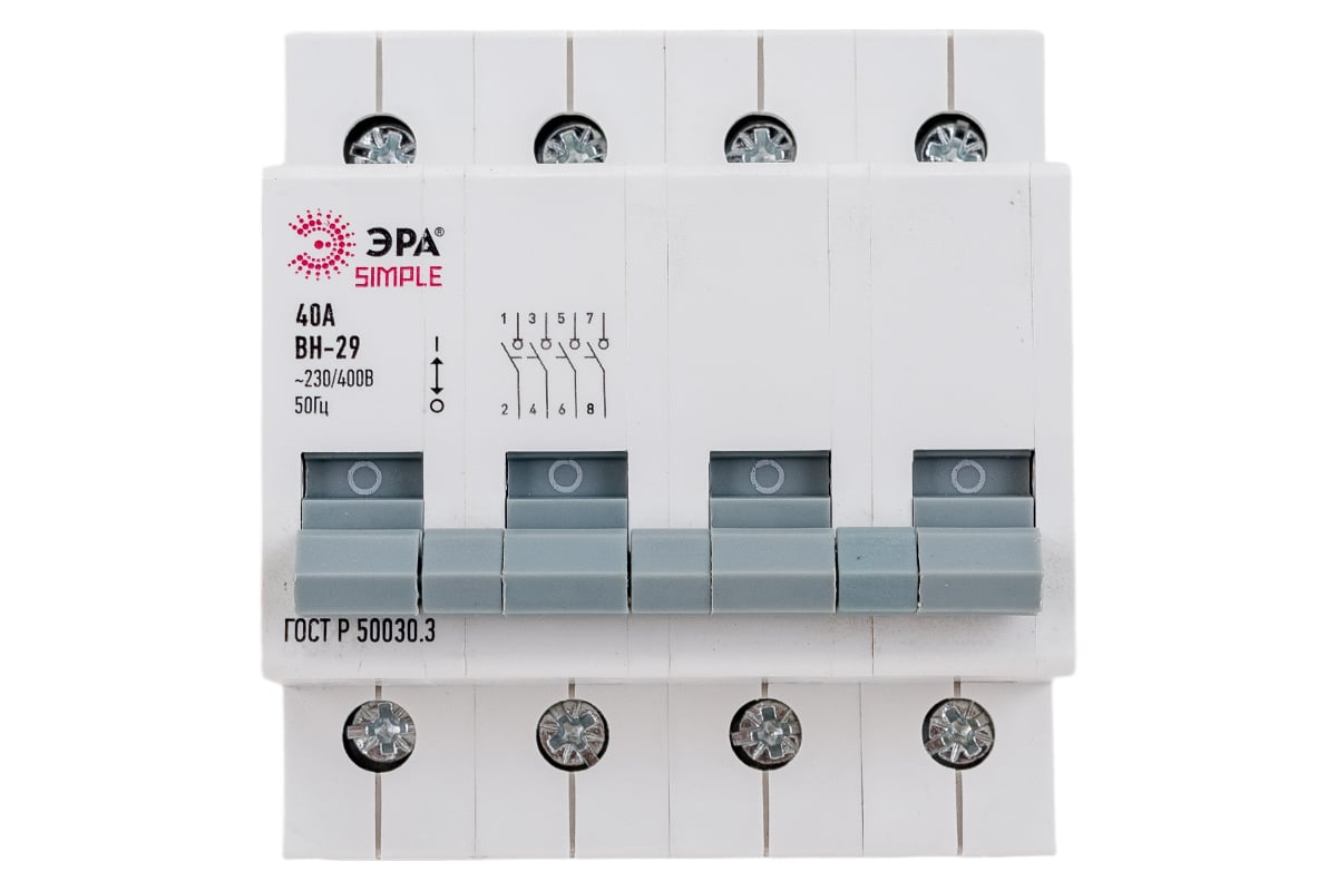 Выключатель нагрузки ЭРА SIMPLE ВН-29 4P 40А Б0039259 - выгодная цена ...