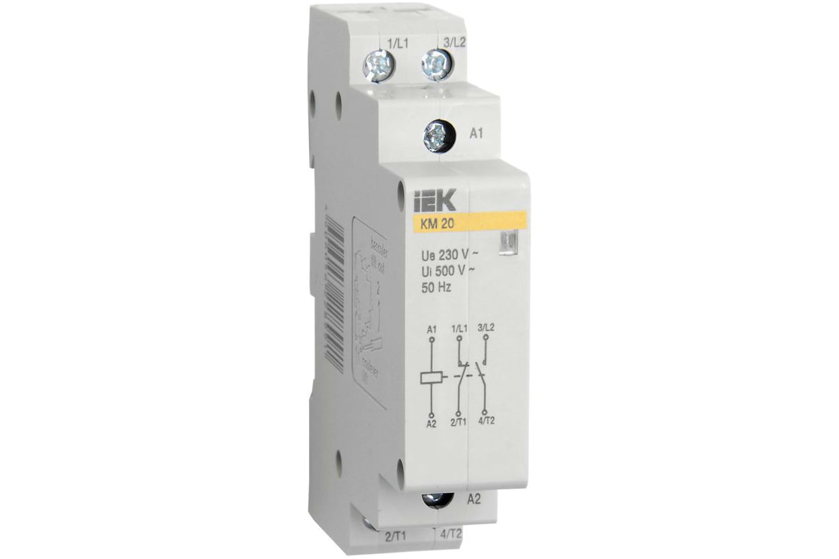 Модульный контактор IEK КМ20-20 20А/2п 2НО 220В AC/DC ИЭК MKK10-20-20 .
