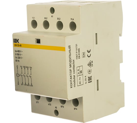 Модульный контактор IEK КМ25-40 25А/4п 4НО 230В AC/DC ИЭК MKK20-25-40