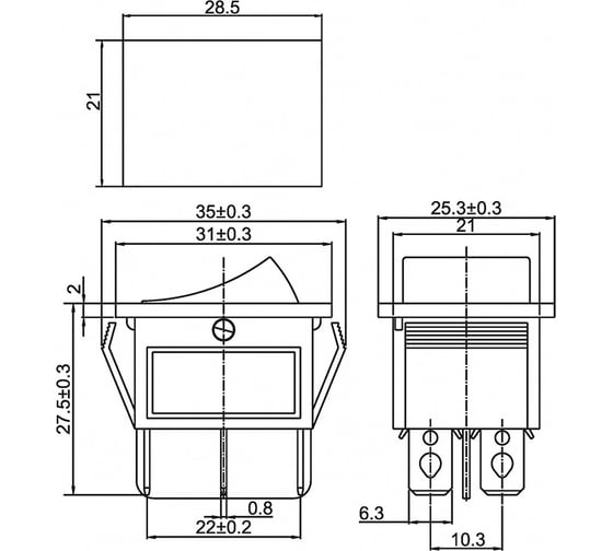 Клавишный выключатель REXANT 250V 15А (6с) ON-ON красный с подсветкой (RWB-506, SC-767) 36-2350-1