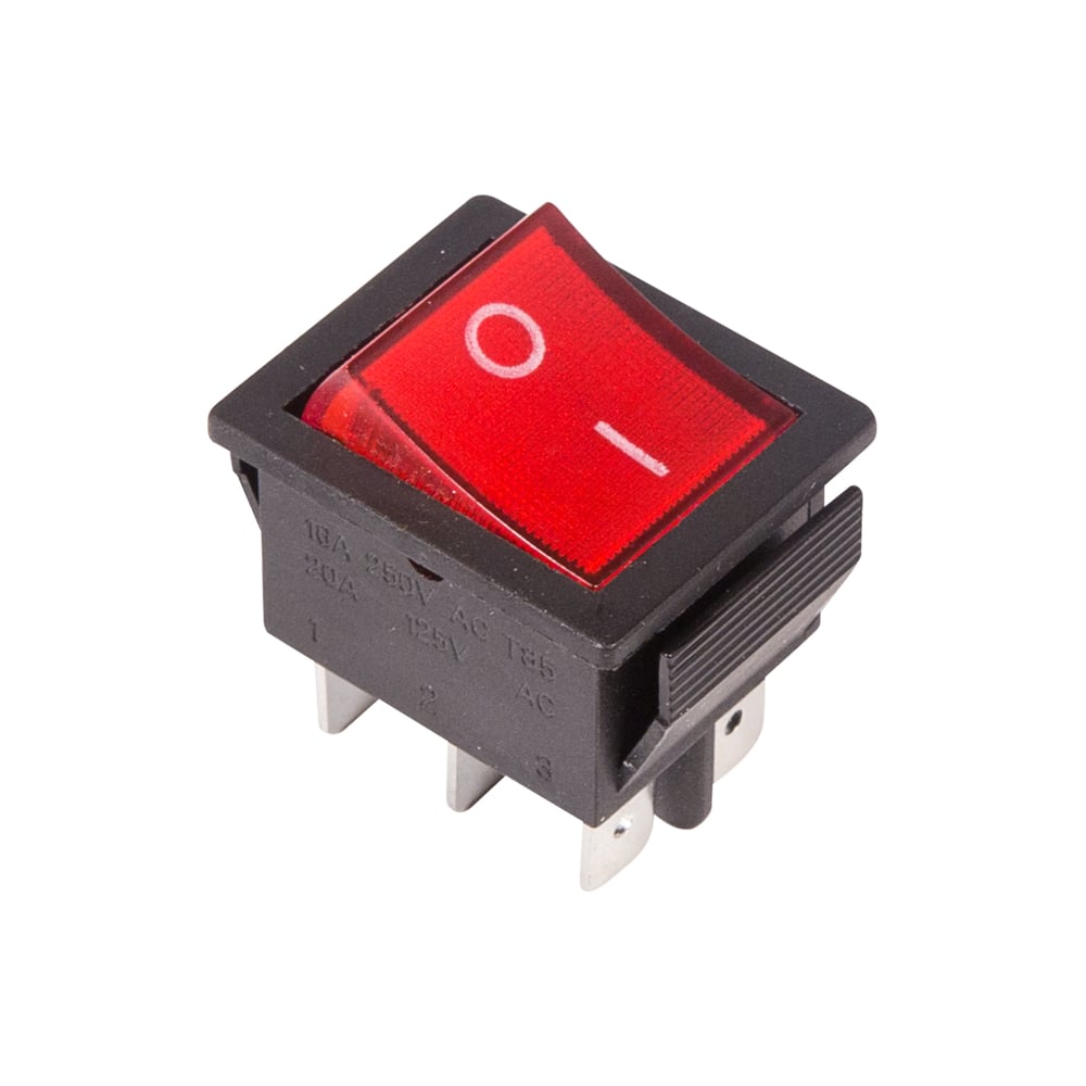 Переключатель клавишный REXANT 250V 15А (6с) ON-ON красный с подсветкой ...