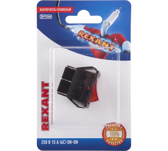 Переключатель клавишный REXANT 250V 15А (6с) ON-ON красный с подсветкой (RWB-506, SC-767) 06-0305-B