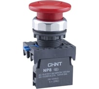 Кнопка CHINT "Грибок" NP8-11M/14 d40мм, 1НО+1НЗ, IP65, с самовозвратом, красная (R) 667265