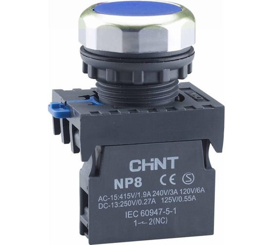 Кнопка управления CHINT NP8-10BN/6 без подсветки, синяя, 1НО, IP65 (R) 578645