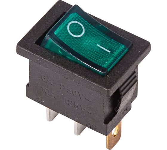Клавишный выключатель REXANT 250V 6А (3с) ON-OFF зеленый с подсветкой Mini (RWB-206, SC-768) 36-2153