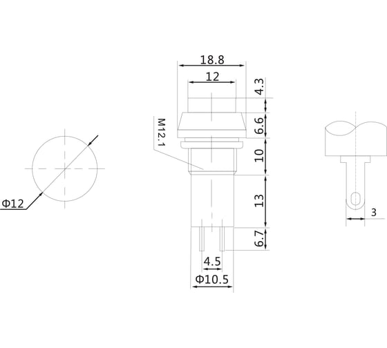 Выключатель-кнопка REXANT 250V 1 А (2с) OFF-(ON) Б/Фикс синяя (PBS-11В) 36-3041