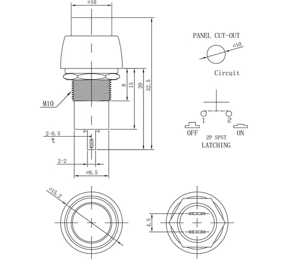 Выключатель-кнопка REXANT 250V 2А (2с) ON-OFF красная Micro (PBS-20А) 36-3070