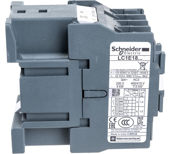 Контактор Systeme Electric 3п 18А 1НО 220V AC TeSys E SchE LC1E1810M5