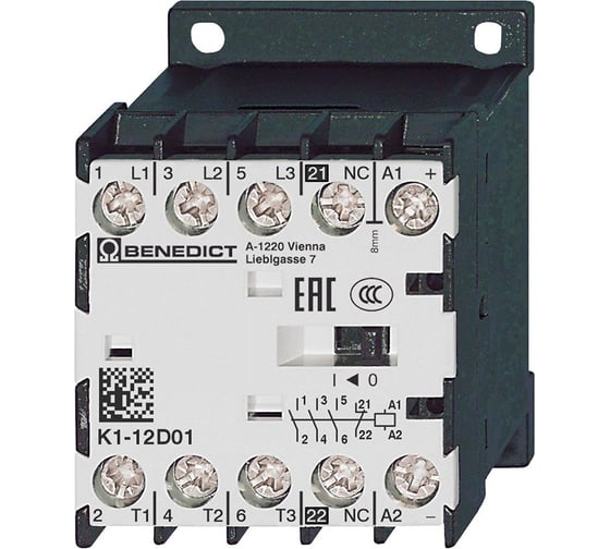 Миниконтактор трехполюсный BENEDICT K1-12D01 230 PN39946