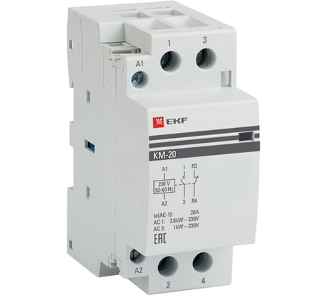 Модульный контактор EKF КМ PROxima 20А NО NC 2 модуля km-2-20-11