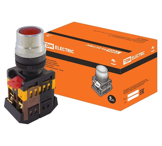 Кнопка TDM ABLF-22 красный, d22мм, неон/230В, 1з+1р SQ0704-0001