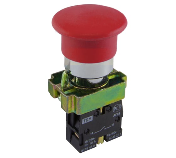 Кнопка TDM BС42 Грибок, без подсветки, красный, 1р SQ0704-0059 1