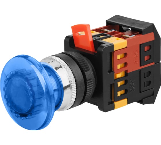 Кнопка TDM ELECTRIC AELA-22 Грибок, синий, d22мм, неон/230В, 1з 1р SQ0704-0035