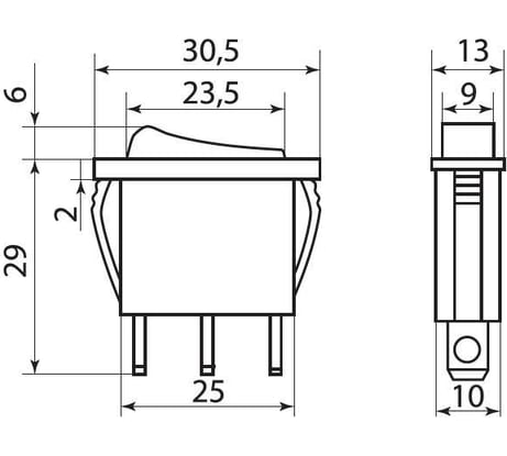 Клавишный переключатель TDM ELECTRIC YL-202-03, черный корпус, красная клавиша, 2 положения, 1з SQ0703-0025
