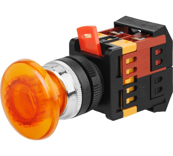 Кнопка TDM ELECTRIC AELA-22, Грибок, желтый, d22мм, неон/230В, 1з 1р SQ0704-0034