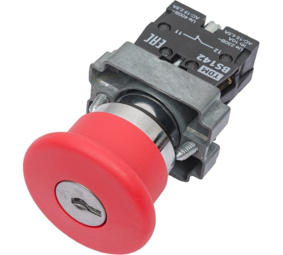 Кнопка TDM BS142, Грибок, с ключом, красный, d22мм, 230В, 1р SQ0704-0023 1