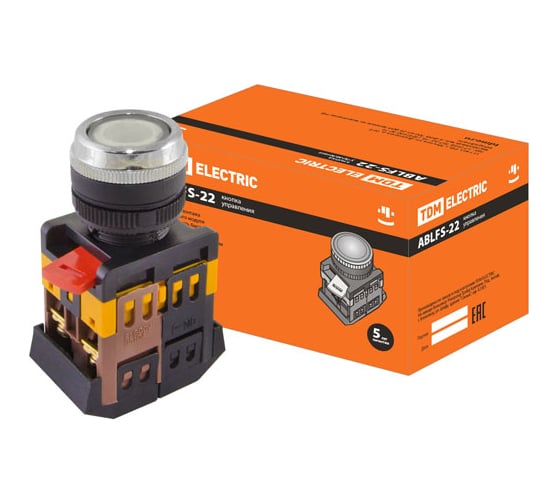 Кнопка TDM ABLFS-22, прозрачная, d22мм, неон/230В, 1з 1р SQ0704-0033