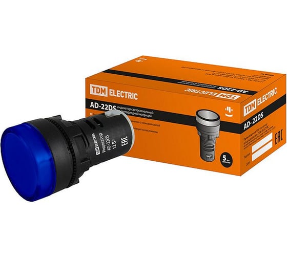 Лампа TDM AD-22DS LED матрица, d22мм, синий, 12В, AC/DC, SQ0702-0019 1
