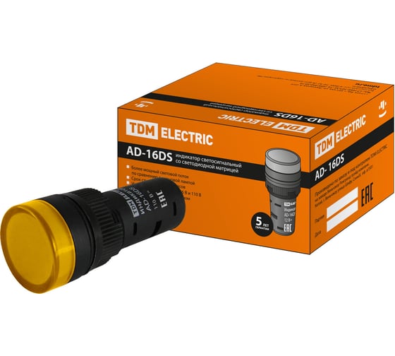 Лампа TDM ELECTRIC AD-16DS LED матрица d16мм желтый 110В AC/DC SQ0702-0067