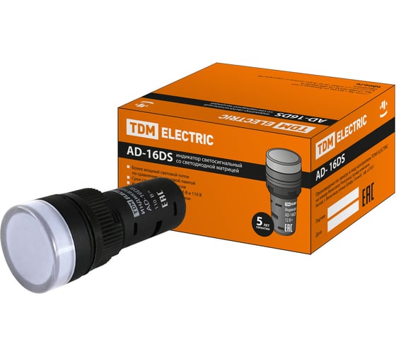 Лампа TDM ELECTRIC AD-16DS LED матрица d16мм белый 110В AC/DC SQ0702-0065