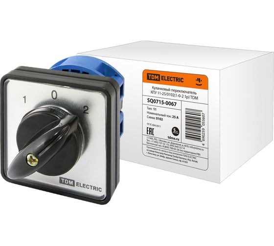 Кулачковый переключатель TDM ELECTRIC КПУ11-25/0102 1-0-2 1р SQ0715-0067