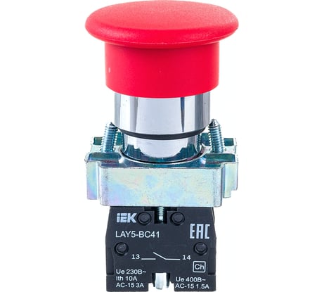 Кнопка управления IEK, LAY5-BC41, Грибок, без подсветки, 1з, ИЭК, красная BBG70-BC-K04