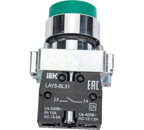 Кнопка управления IEK, LAY5-BL31, без подсветки, 1з, ИЭК, зеленая BBT70-BL-K06 1