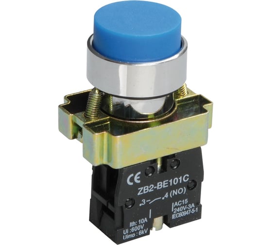 Кнопка управления IEK LAY5-BL61, без подсветки, синяя, 1з, ИЭК BBT70-BL-K07