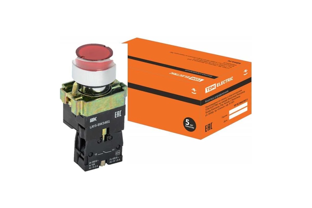 Кнопка управления IEK LAY5-BW3461 с подсветкой, красный, 1з, ИЭК BBT50 ...
