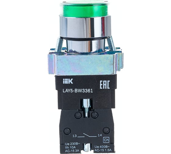 Кнопка управления IEK LAY5-BW3361 с подсветкой, зеленый, 1з, ИЭК BBT50-BW-K06