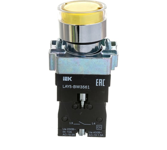 Кнопка управления IEK LAY5-BW3561 с подсветкой, желтый, 1з, ИЭК BBT50-BW-K05 1