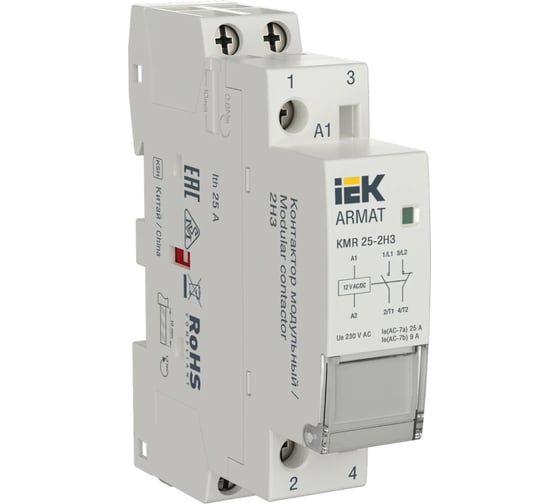 Модульный контактор IEK ARMAT KMR 25А, 12В AC/DC, 2НЗ AR-KMR20-025-02-012