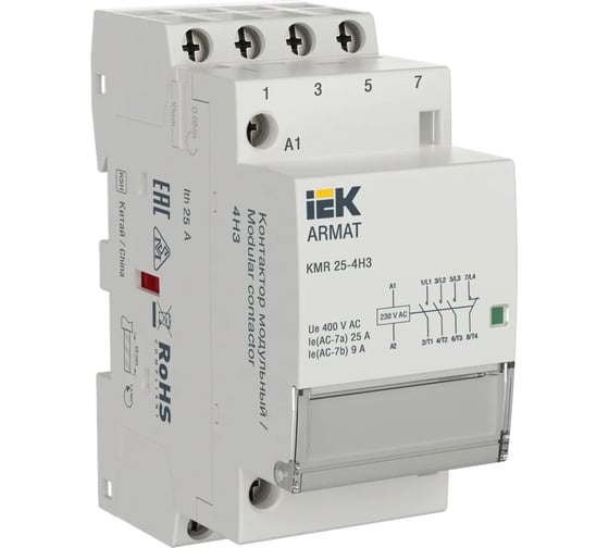Модульный контактор IEK ARMAT KMR 25А, 230В AC, 4НЗ AR-KMR10-025-04-230 1