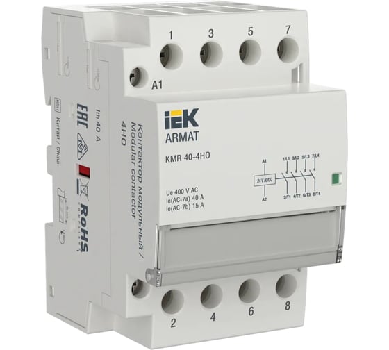 Модульный контактор IEK ARMAT KMR 40А, 24В AC/DC, 4НО AR-KMR20-040-40-024 1