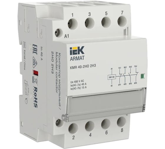 Модульный контактор IEK ARMAT KMR 40А, 230В AC, 2НО 2НЗ AR-KMR10-040-22-230