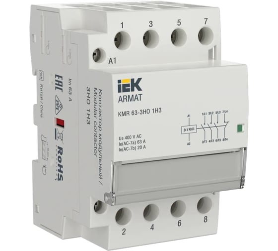 Модульный контактор IEK ARMAT KMR 63А, 24В AC/DC, 3НО 1НЗ AR-KMR20-063-31-024