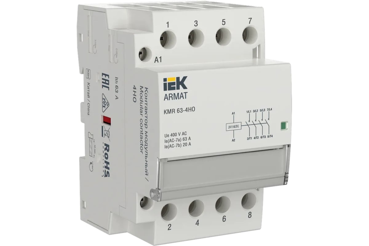 Модульный контактор IEK ARMAT KMR 63А, 24В AC/DC, 4НО AR-KMR20-063-40 ...