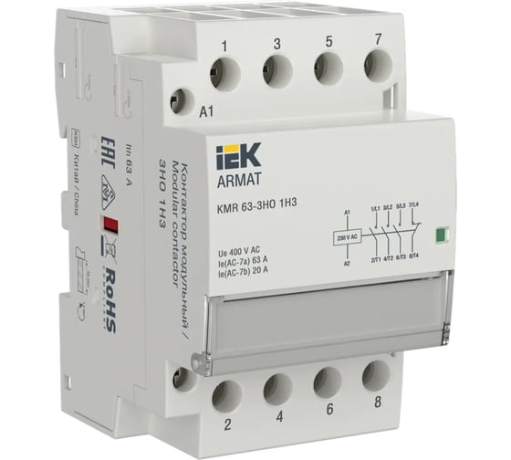 Модульный контактор IEK ARMAT KMR 63А, 230В AC, 3НО 1НЗ AR-KMR10-063-31-230