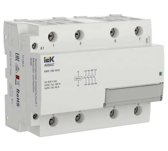 Контактор модульный IEK ARMAT KMR 100А 230В AC 4НО AR-KMR10-100-40-230