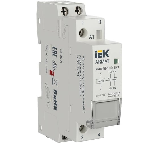 Контактор модульный IEK ARMAT KMR 20А 230В AC 1НО 1НЗ AR-KMR10-020-11-230