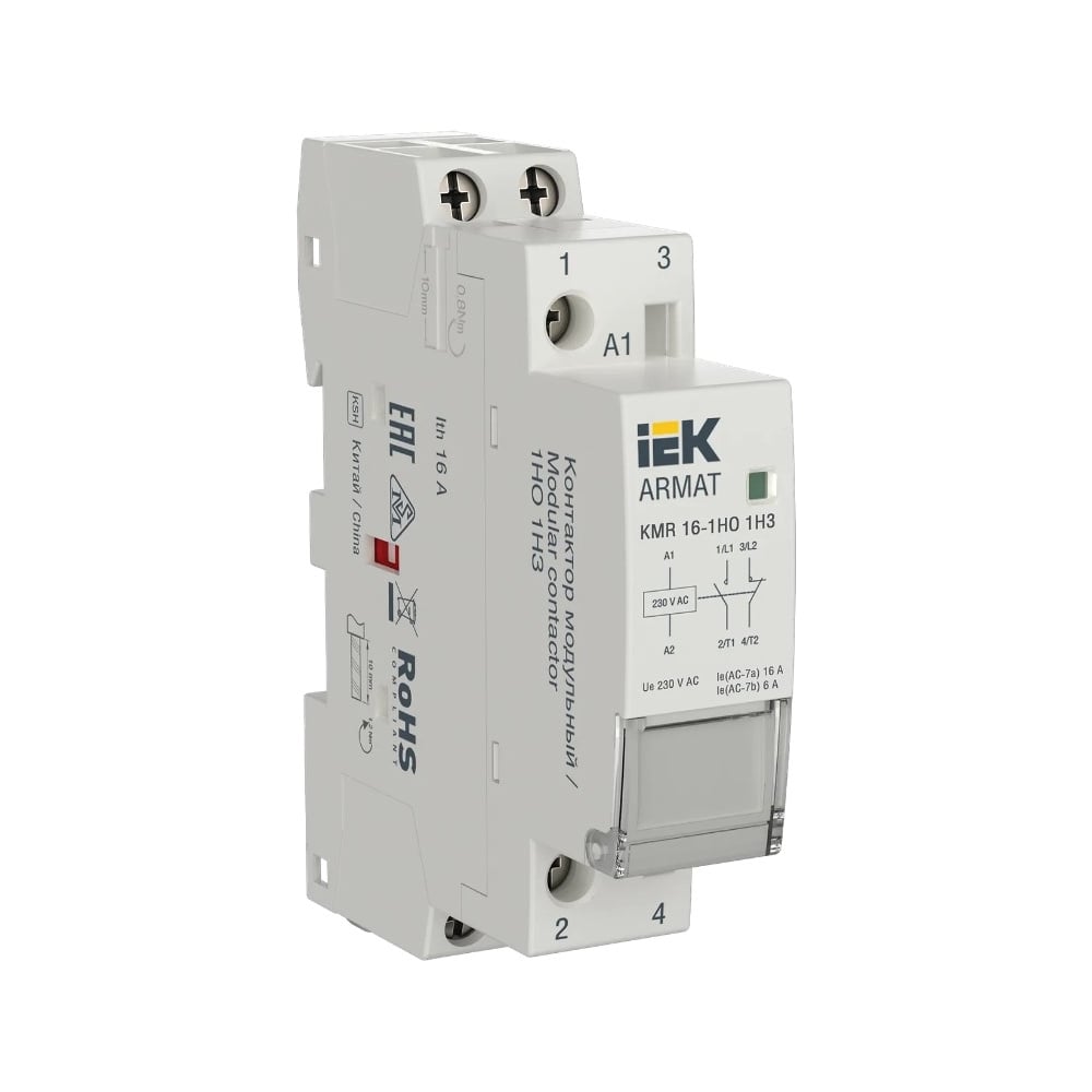 Контактор модульный IEK ARMAT KMR 16А 230В AC 1НО 1НЗ AR-KMR10-016-11 ...