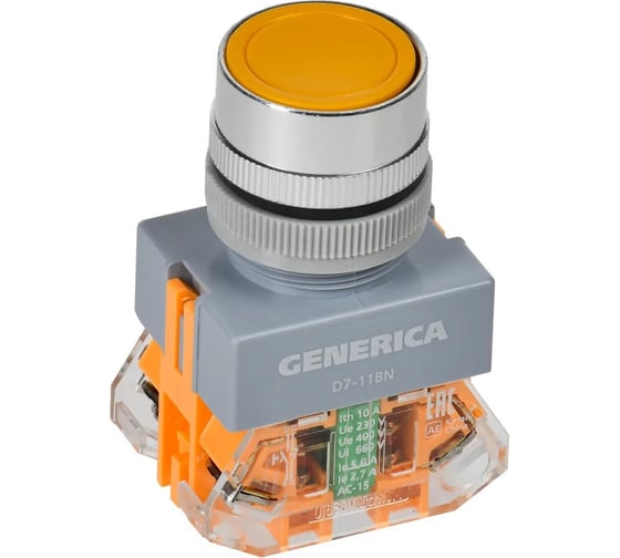 Кнопка GENERICA D7-11BN, d=22мм, 1NC+1NO, желтая BBT50-11BN-3-22-K05-G 1