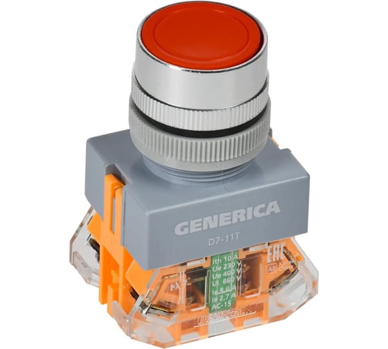 Кнопка GENERICA D7-11T d=22мм, 1NC+1NO, с фиксацией, красный BBT50-11T-3-21-K04-G 1