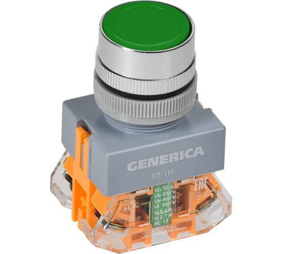 Кнопка GENERICA D7-11T d=22мм, 1NC+1NO, с фиксацией, зеленый BBT50-11T-3-21-K06-G 1
