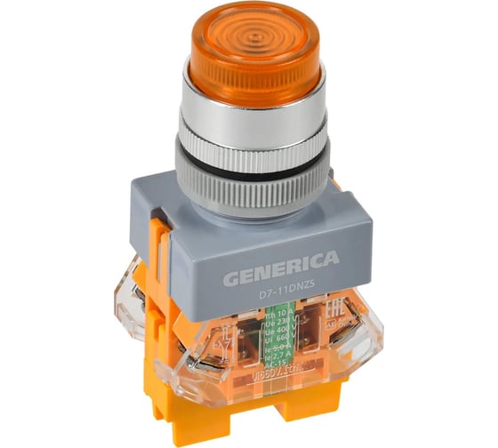 Кнопка D7-11DNZS d=22мм 1NC+1NO подсв. и фикс. жел. GENERICA BBT50-11DNZS-3-11-K05-G 1