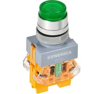 Кнопка GENERICA D7-11D d=22мм 1NC+1NO с подсветкой, зеленый BBT50-11D-3-12-K06-G