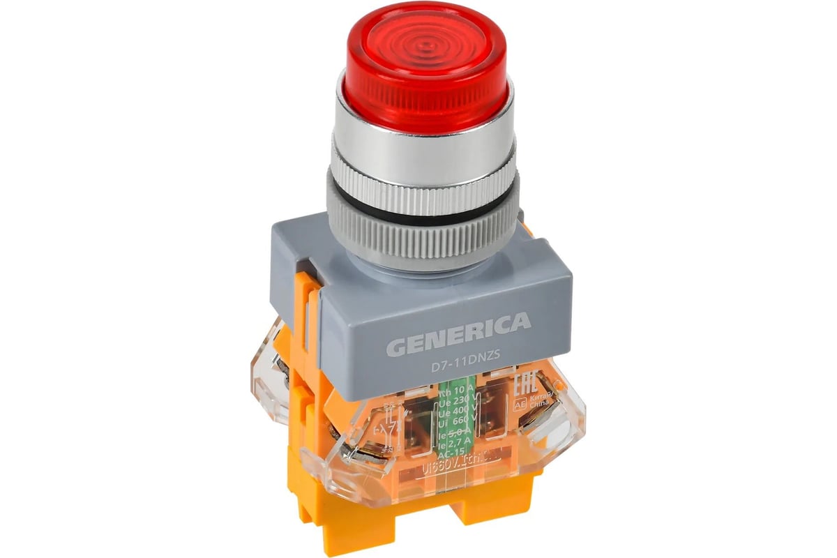 Кнопка GENERICA D7-11DNZS d=22мм, 1NC+1NO, подсветка и фиксация, красный  BBT50-11DNZS-3-11-K04-G - выгодная цена, отзывы, характеристики, фото -  купить в Москве и РФ